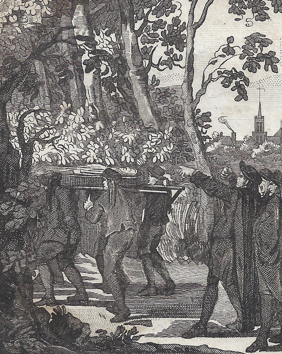 Noach van der Meer II (?) naar een tekening van Jacobus Buys, De bedroefde weduwnaar, prent uit C.F. Gellert, Fabelen en vertelsels, in Nederduitsche vaerzen gevolgd, Amsterdam (Johannes Allart), 1772-1774, derde editie, Amsterdam, 3 delen, 1784